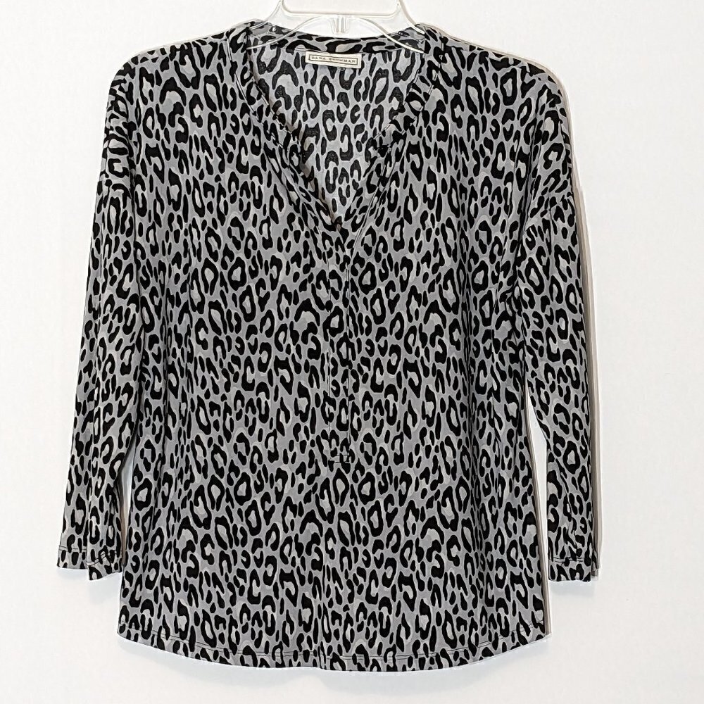 Women's DANA BUCHMAN Gray Animal Print Heavy Chiffon Tunic Top; Size M